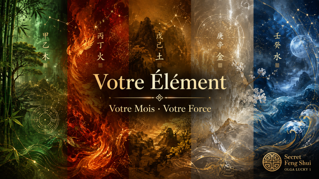 Les 5 Éléments Ba Zi — Bois, Feu, Terre, Métal, Eau — tendances énergétiques août 2026 par Olga Lucky 1, Secret Feng Shui